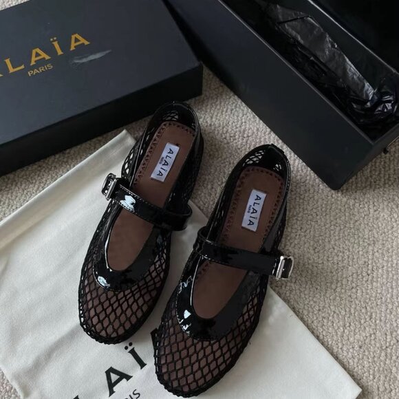 NEW Alaia Black Mesh Flats with Buckle - Picture 1 of 4
